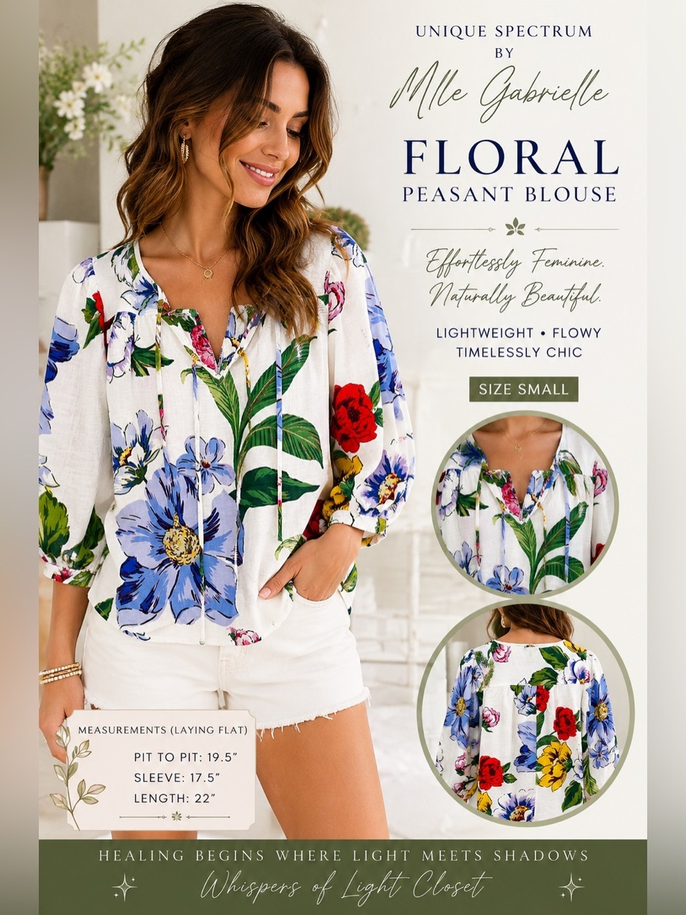 Unique Spectrum by Mlle Gabrielle Floral Peasant Blouse | Cottage Garden Boho Sm
